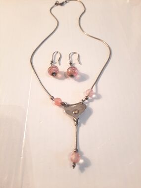 925 Sterling Silver Pink Set Neclase And Earings